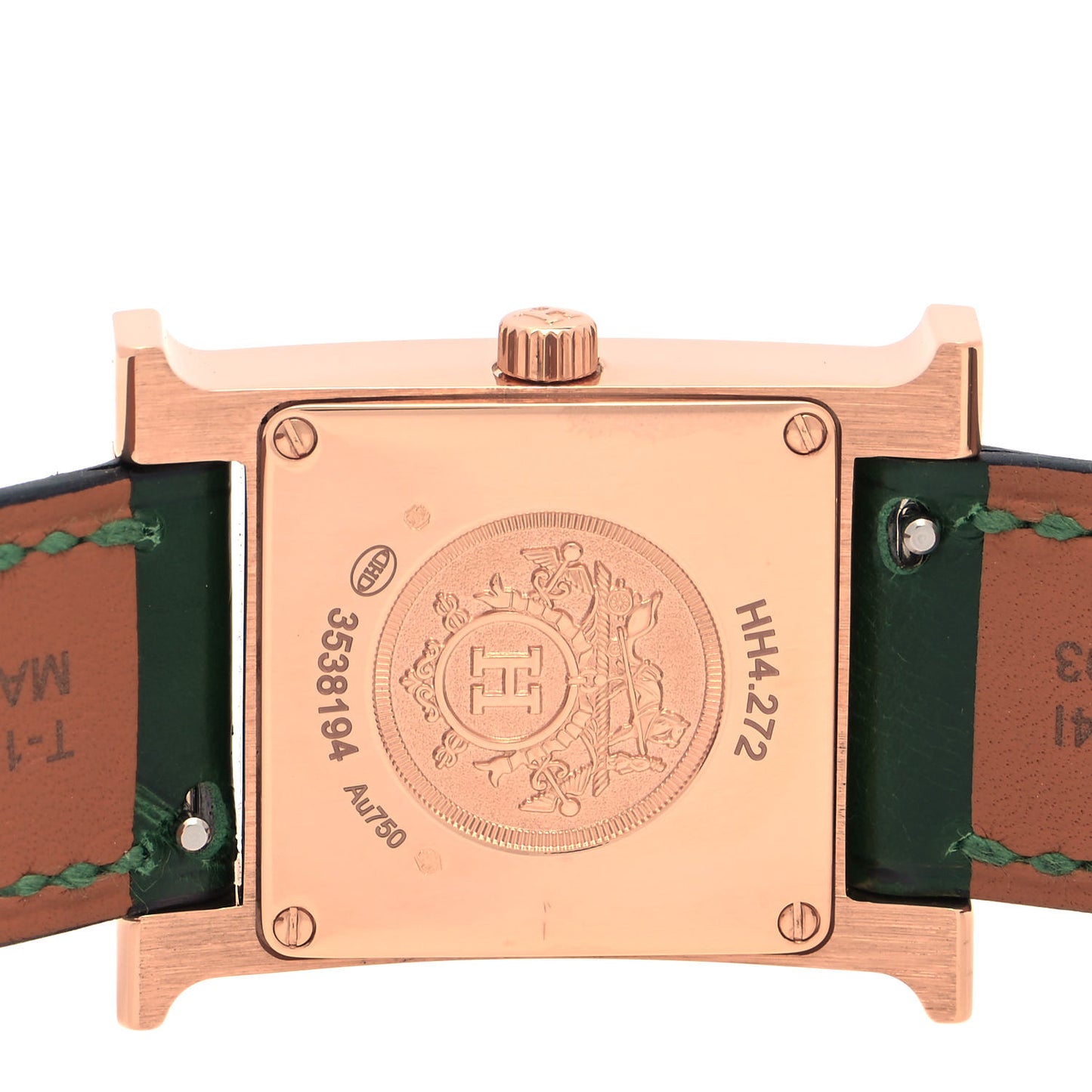 18K Rose Gold Alligator Diamond Bezel Malachite 21mm Heure H Hour Quartz Watch Vert Moyen