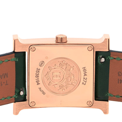 Hermes 18K Rose Gold Alligator Diamond Bezel Malachite 21mm Heure H Hour Quartz Watch Vert Moyen 4 of 5