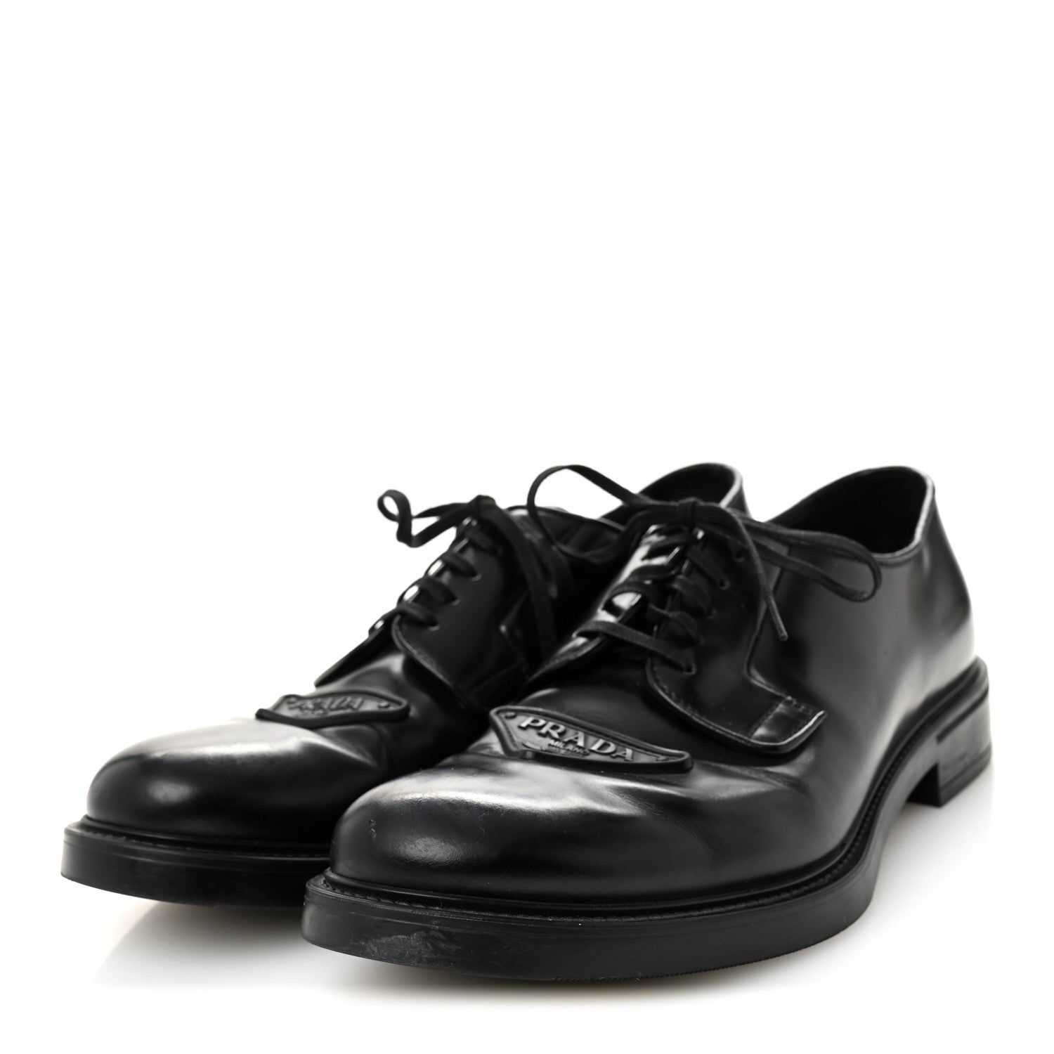 Prada Spazzolato Triangle Mens Derby Loafers 8 Black 3 of 8