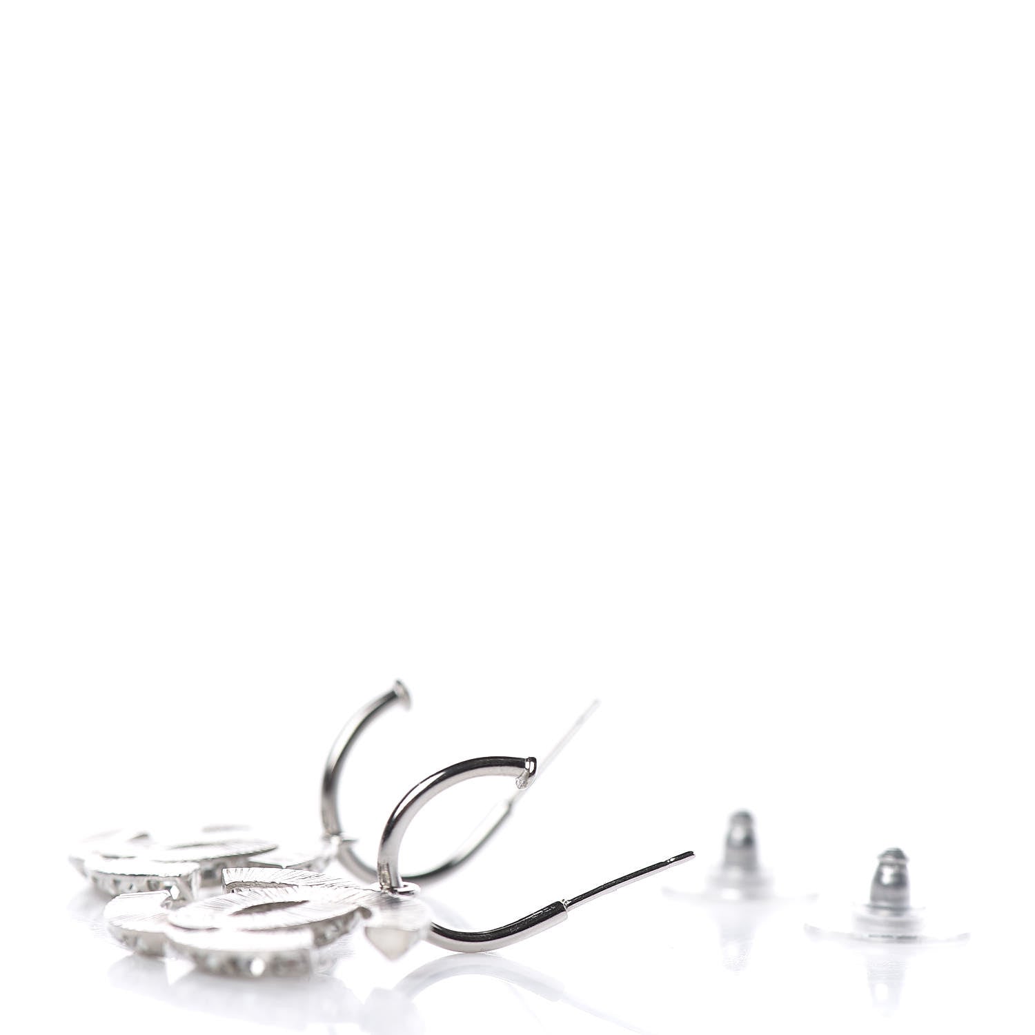 Chanel Baguette Crystal CC Dangle Earrings Silver 3 of 5