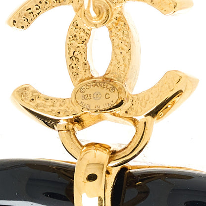 Chanel Resin Heart CC Drop Earrings Black Pink Gold 4 of 4