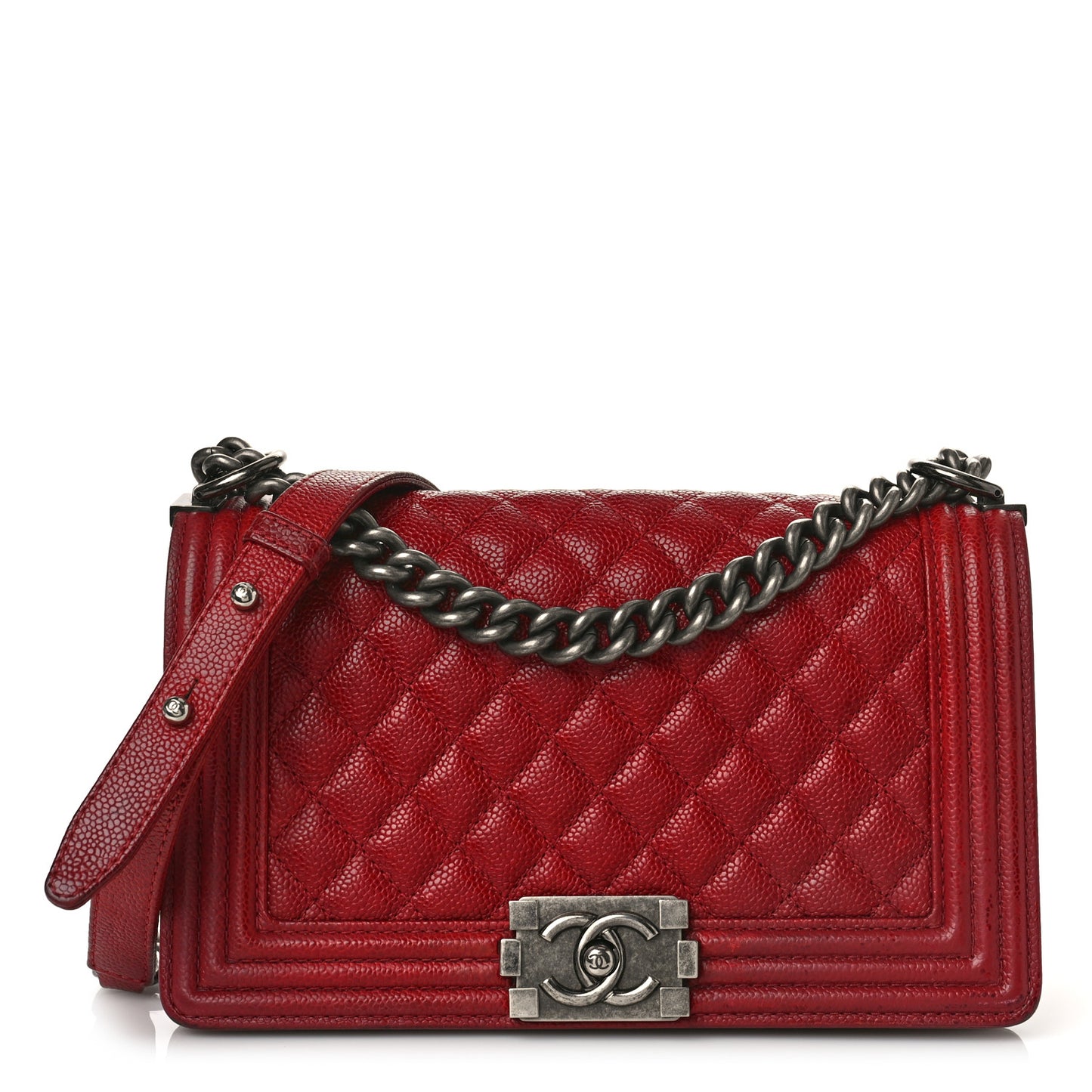 Caviar Quilted Medium Boy Flap Dark Red