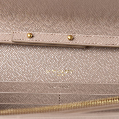 Saint Laurent Grain De Poudre Matelasse Chevron Monogram Walllet on Chain Dark Beige 8 of 11