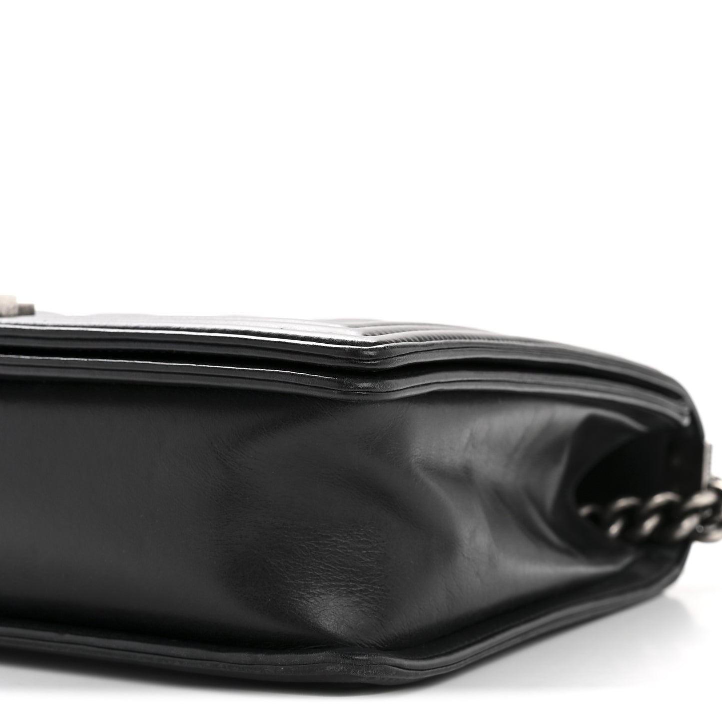 Calfskin Embossed Stitch Large Boy Flap Black