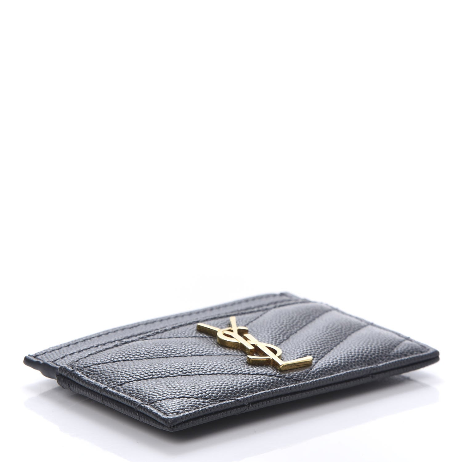 Saint Laurent Grain De Poudre Matelasse Chevron Monogram Credit Card Case Algae 4 of 7