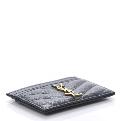Saint Laurent Grain De Poudre Matelasse Chevron Monogram Credit Card Case Algae 4 of 7