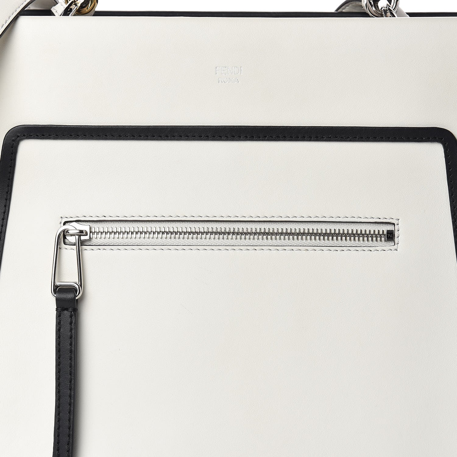 Fendi Vitello Century Opaco F is Fendi Bi-Color Regular Runaway Satchel White Ice Black 9 of 12