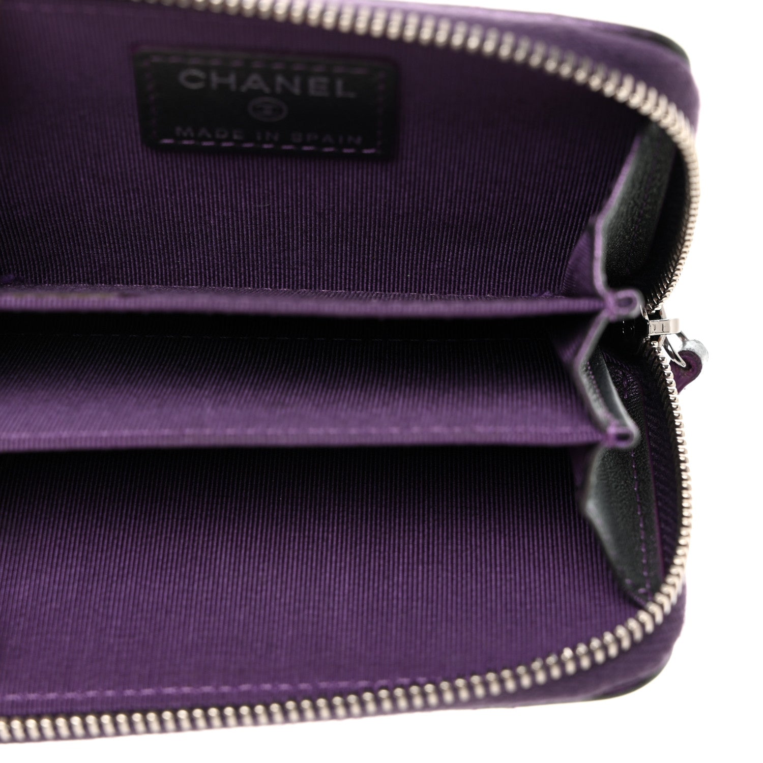 Chanel Metallic Lambskin Quilted Zip Around Coin Purse Wallet Dark Purple 5 of 7