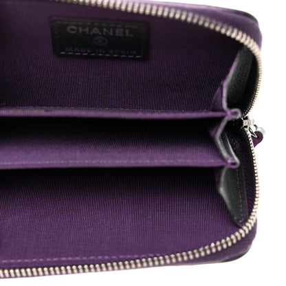 Chanel Metallic Lambskin Quilted Zip Around Coin Purse Wallet Dark Purple 5 of 7