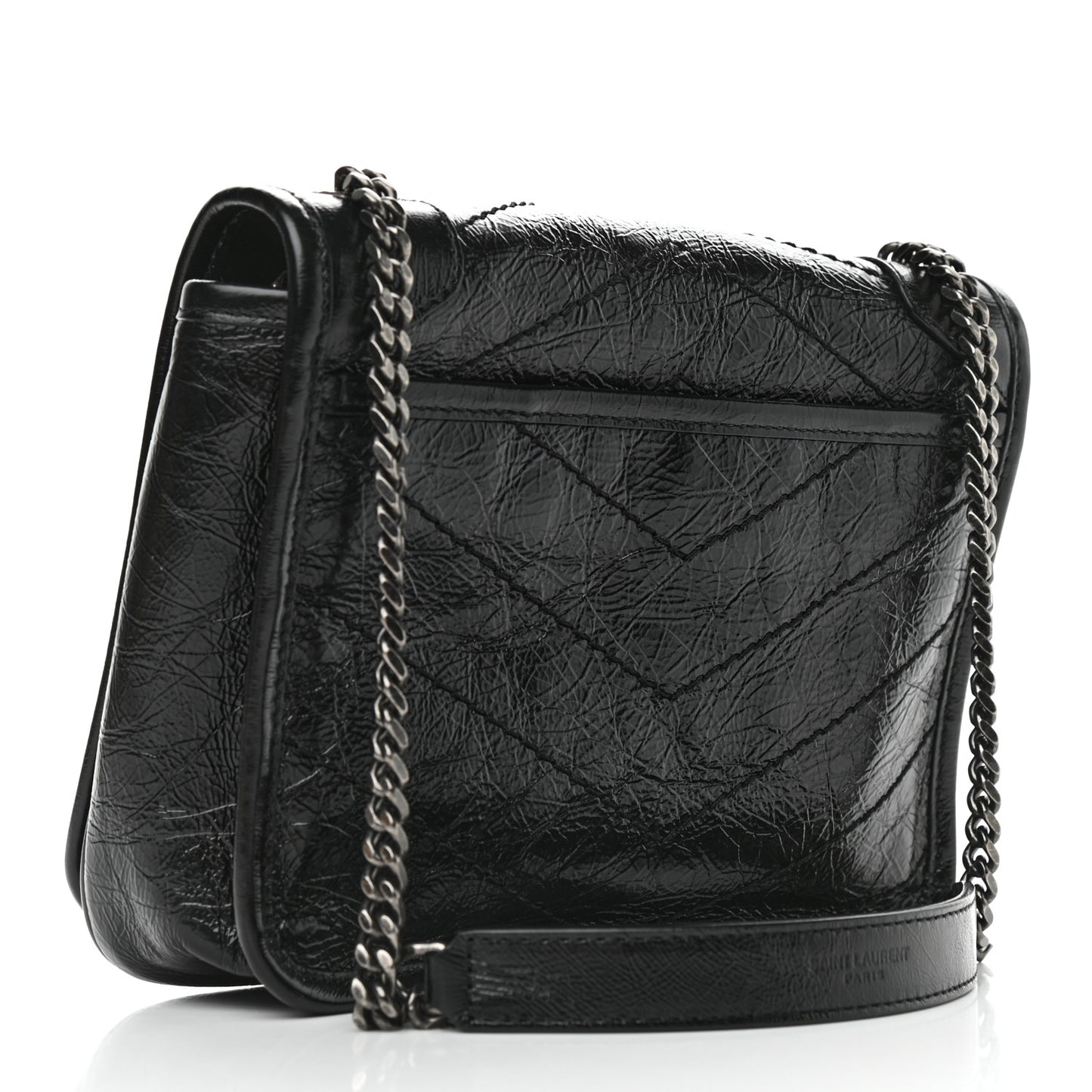 Crinkled Calfskin Matelasse Monogram Niki Chain Wallet Black