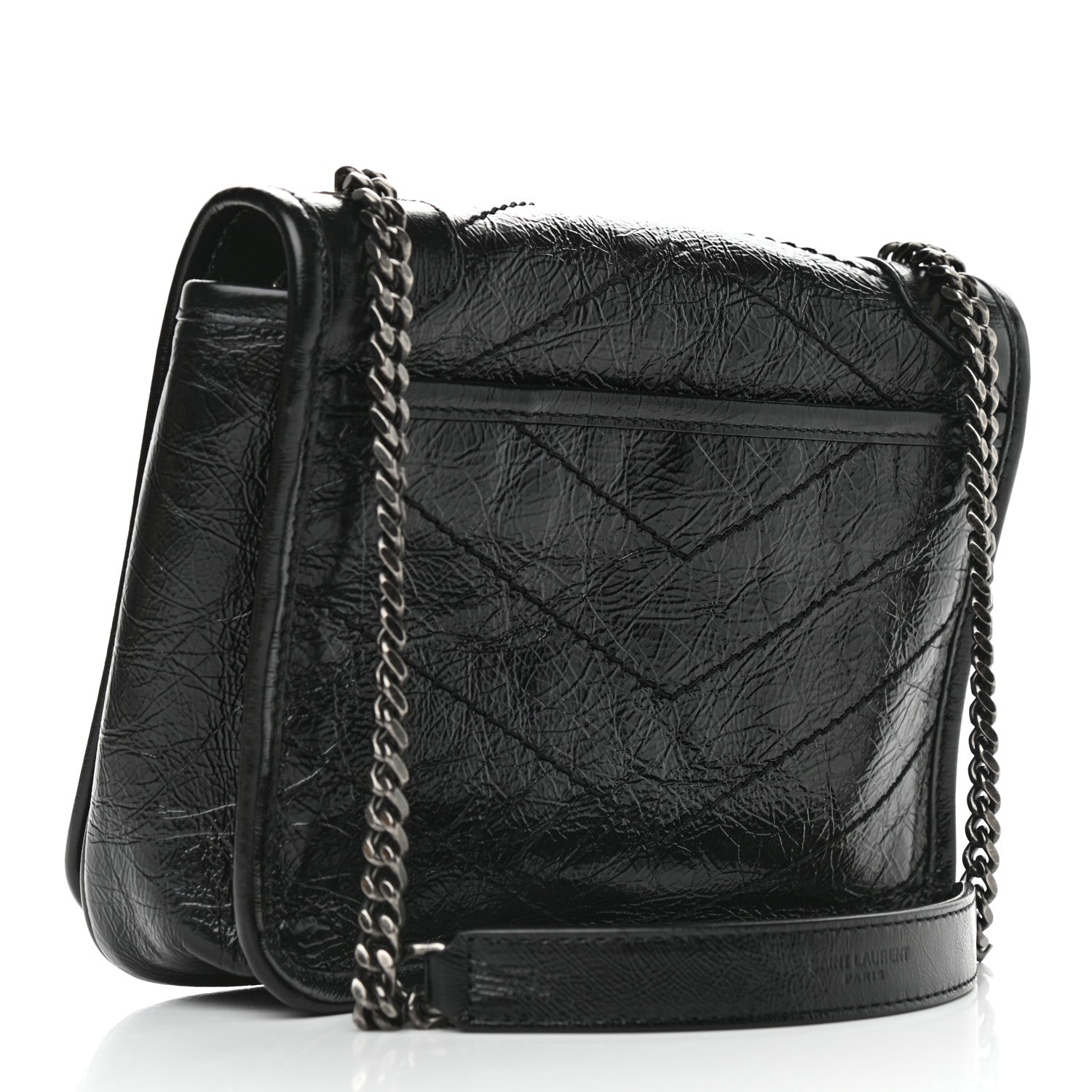 Saint Laurent Crinkled Calfskin Matelasse Monogram Niki Chain Wallet Black 3 of 10