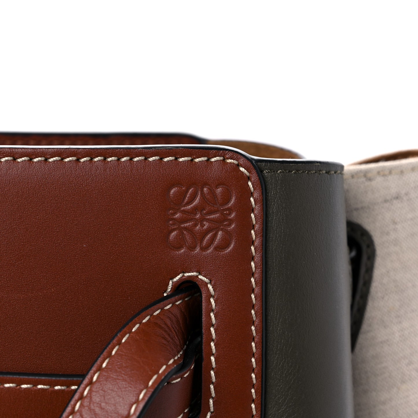 Calfskin Linen Lazo Tote Khaki Green