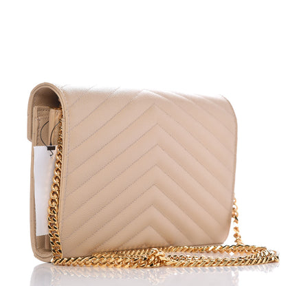 Saint Laurent Grain De Poudre Matelasse Chevron Monogram Chain Wallet Nude Powder 3 of 6