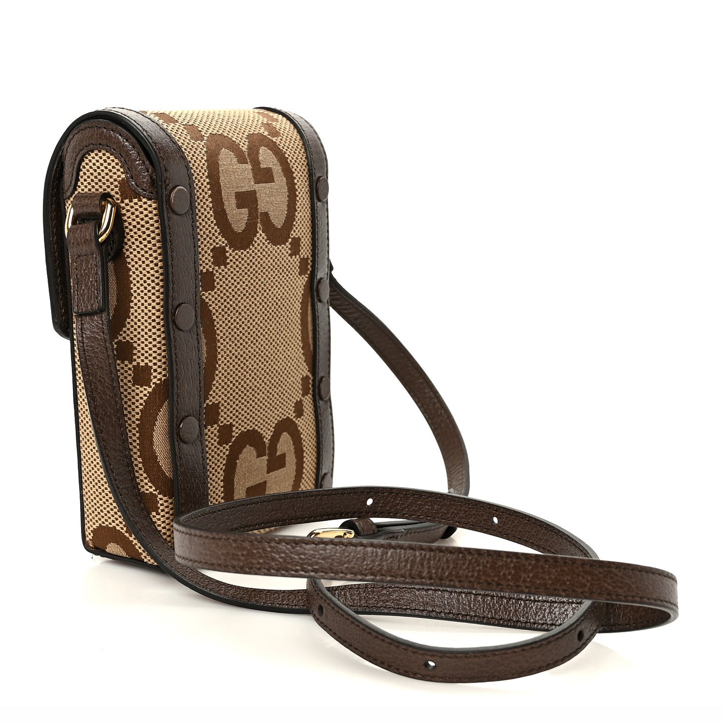 Monogram Jumbo GG Textured Dollar Calfskin Mini Horsebit 1955 Crossbody Bag Camel Ebony New Acero