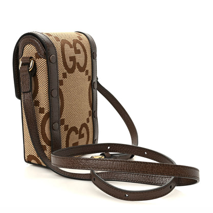 Gucci Monogram Jumbo GG Textured Dollar Calfskin Mini Horsebit 1955 Crossbody Bag Camel Ebony New Acero 3 of 11
