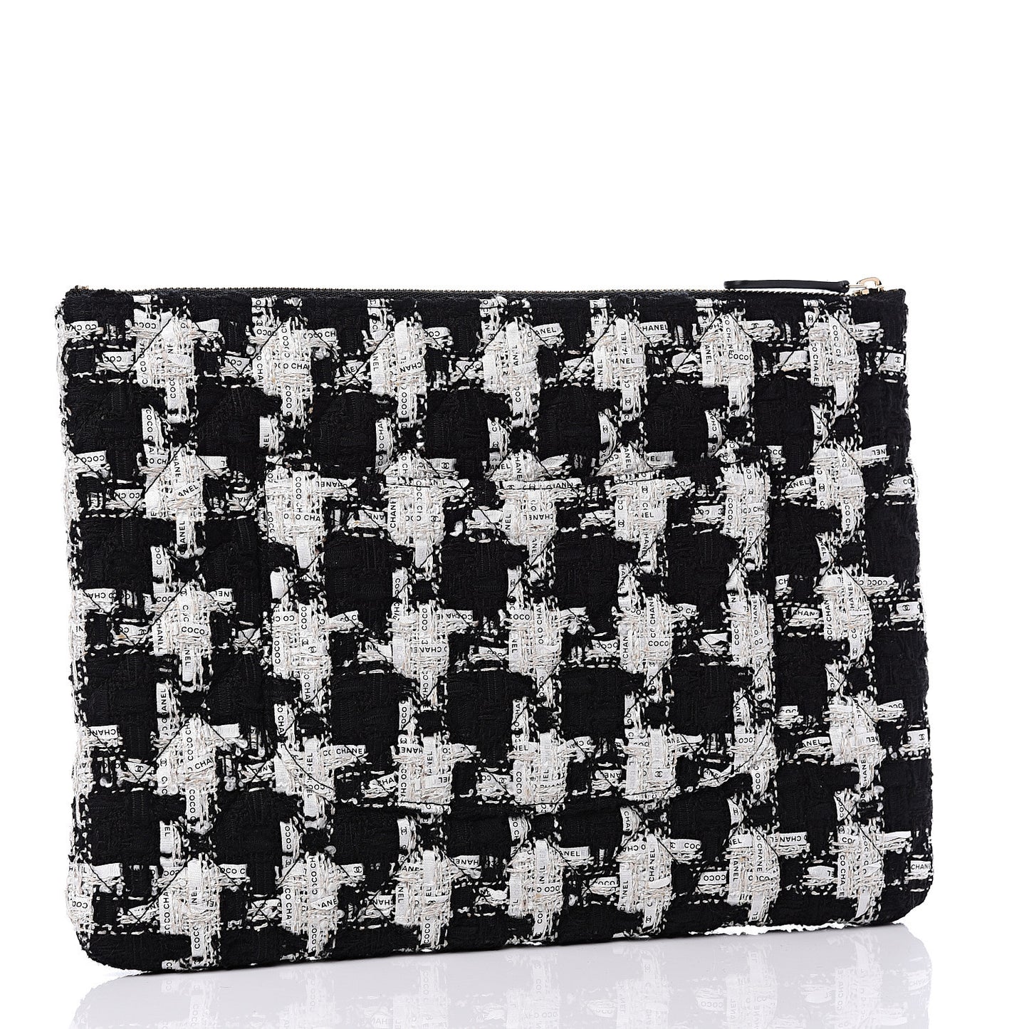 Tweed Quilted Medium Cosmetic Pouch Black Ecru White