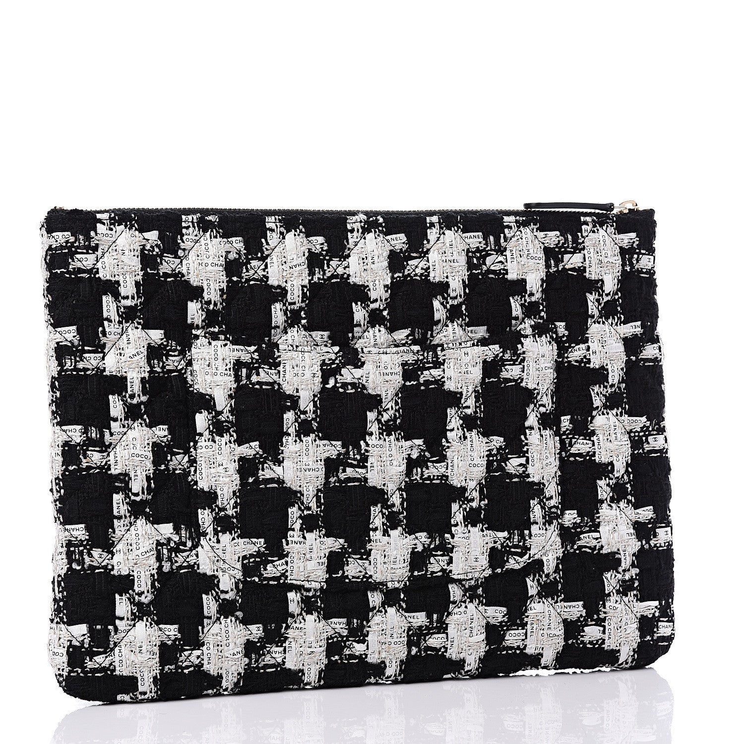 Chanel Tweed Quilted Medium Cosmetic Pouch Black Ecru White 2 of 10