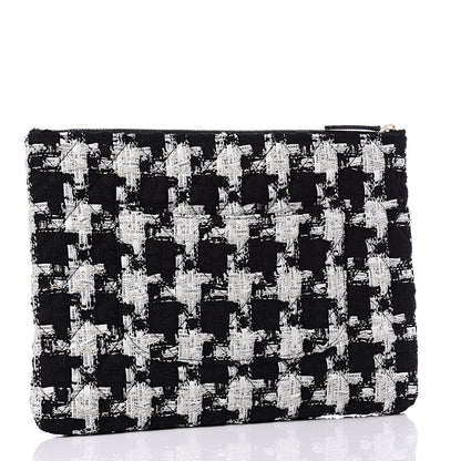 Chanel Tweed Quilted Medium Cosmetic Pouch Black Ecru White 2 of 10