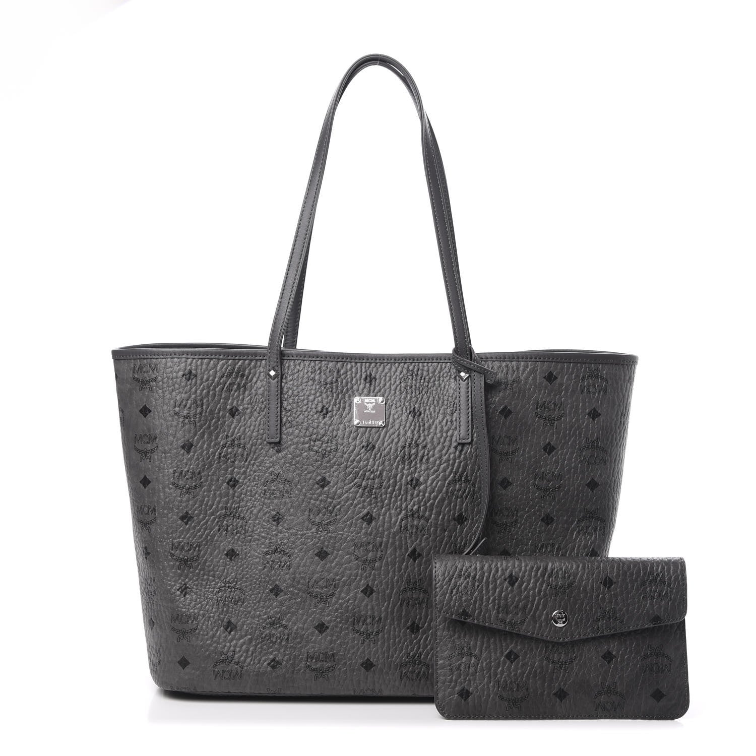 MCM Visetos Medium Liz Reversible Shopper Tote Phantom Grey 1 of 12