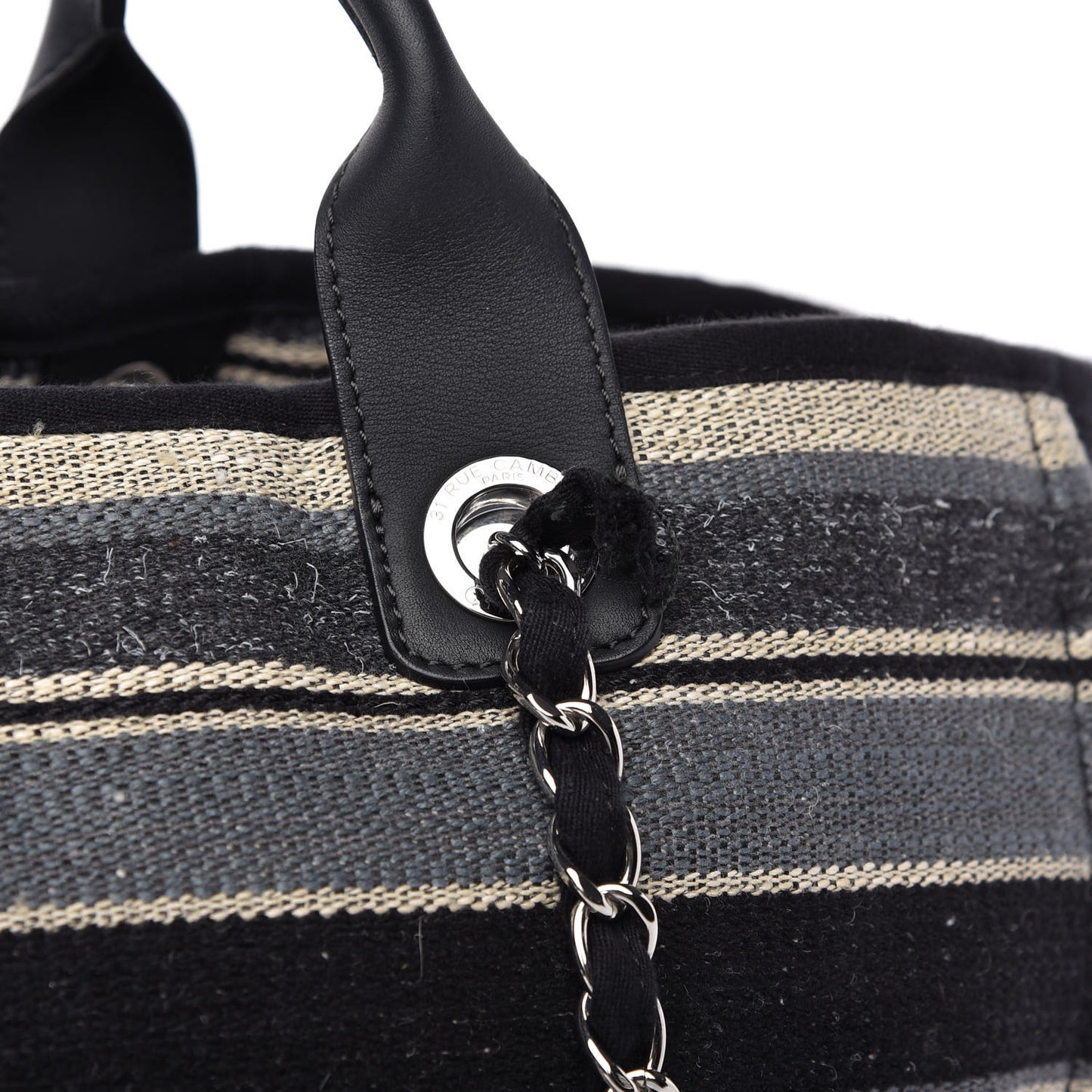 Striped Canvas Medium Deauville Tote Black