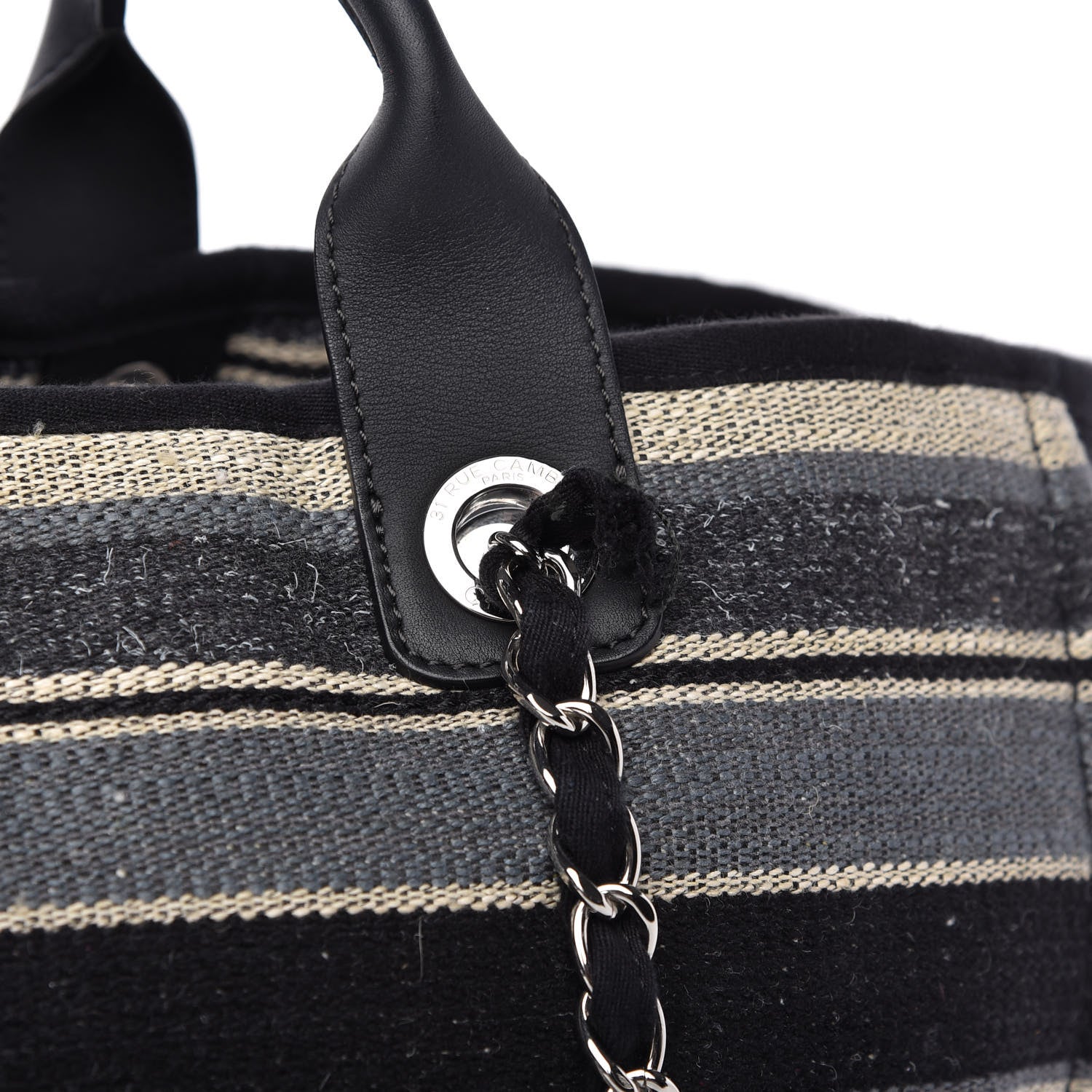 Chanel Striped Canvas Medium Deauville Tote Black 11 of 11
