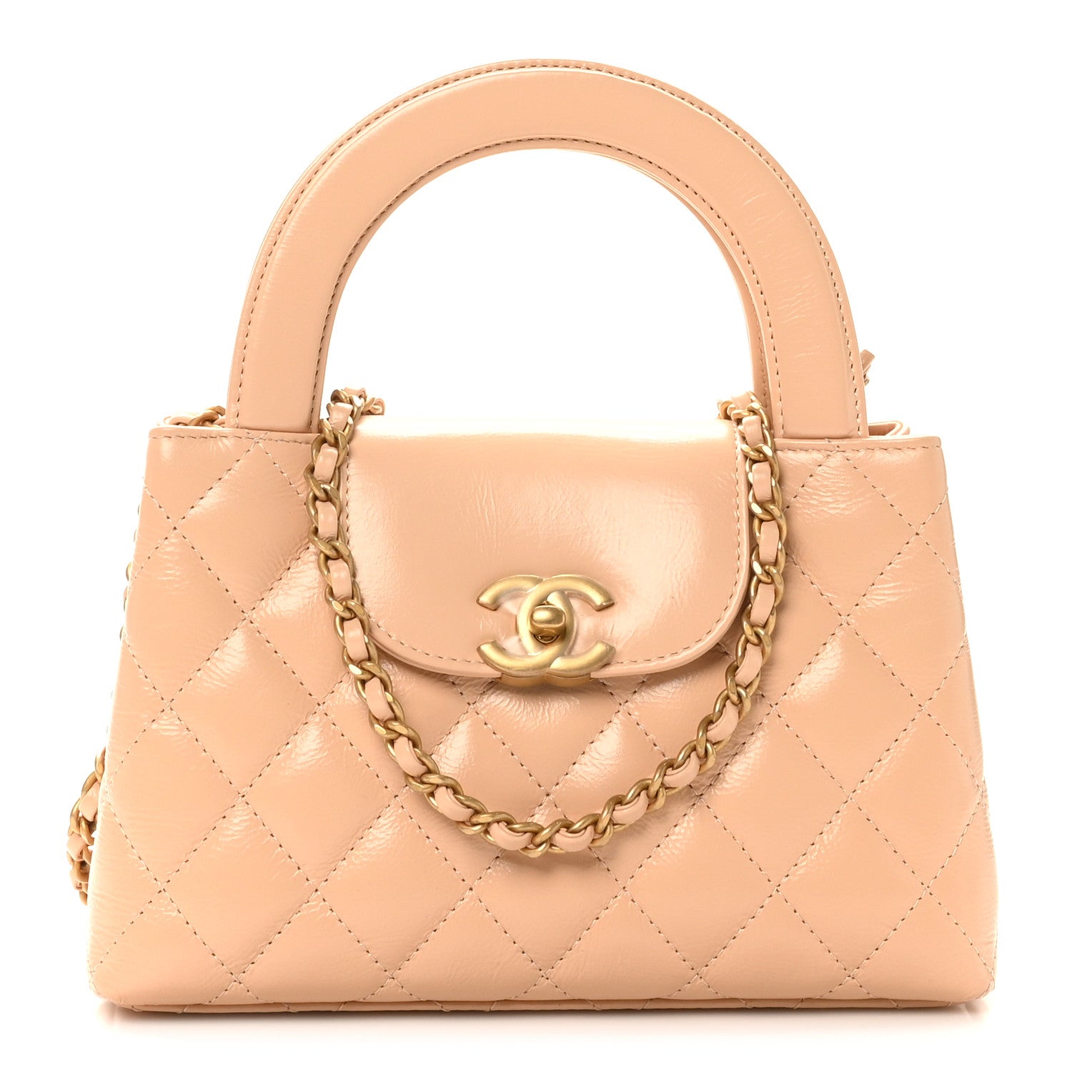 Chanel Shiny Aged Calfskin Quilted Nano Kelly Shopper Beige 1 of 9