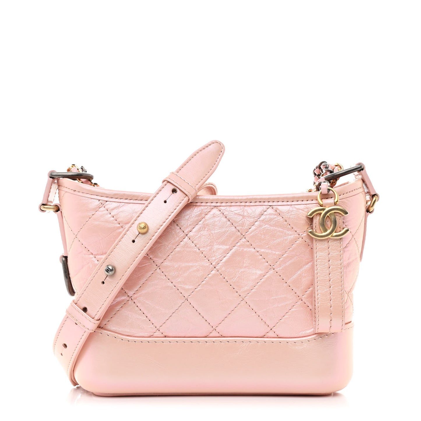 Iridescent Aged Calfskin Quilted Small Gabrielle Hobo Rose