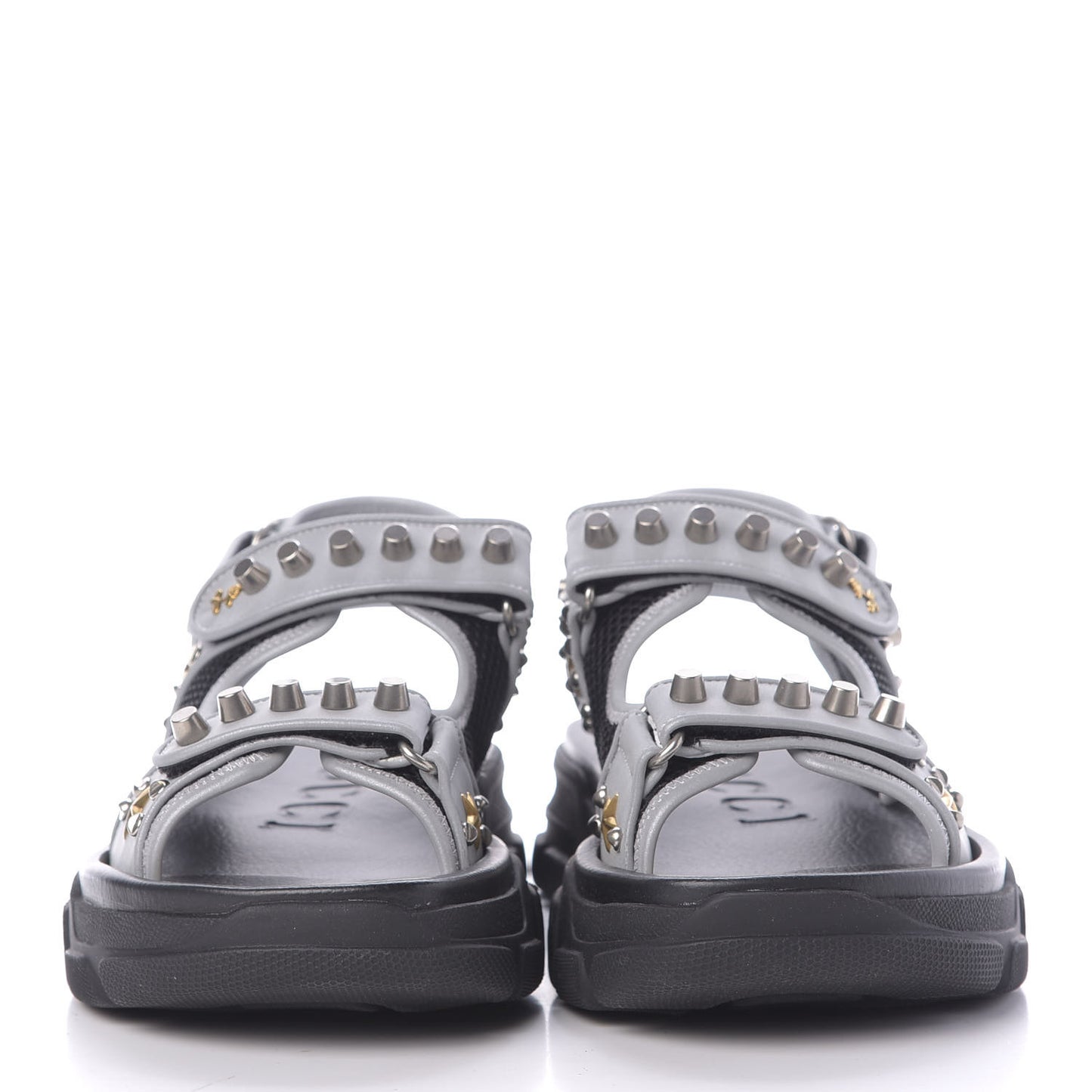 Technical Canvas Calfskin Reflective Studded Mens Aguru Sandals 8 Silver Black