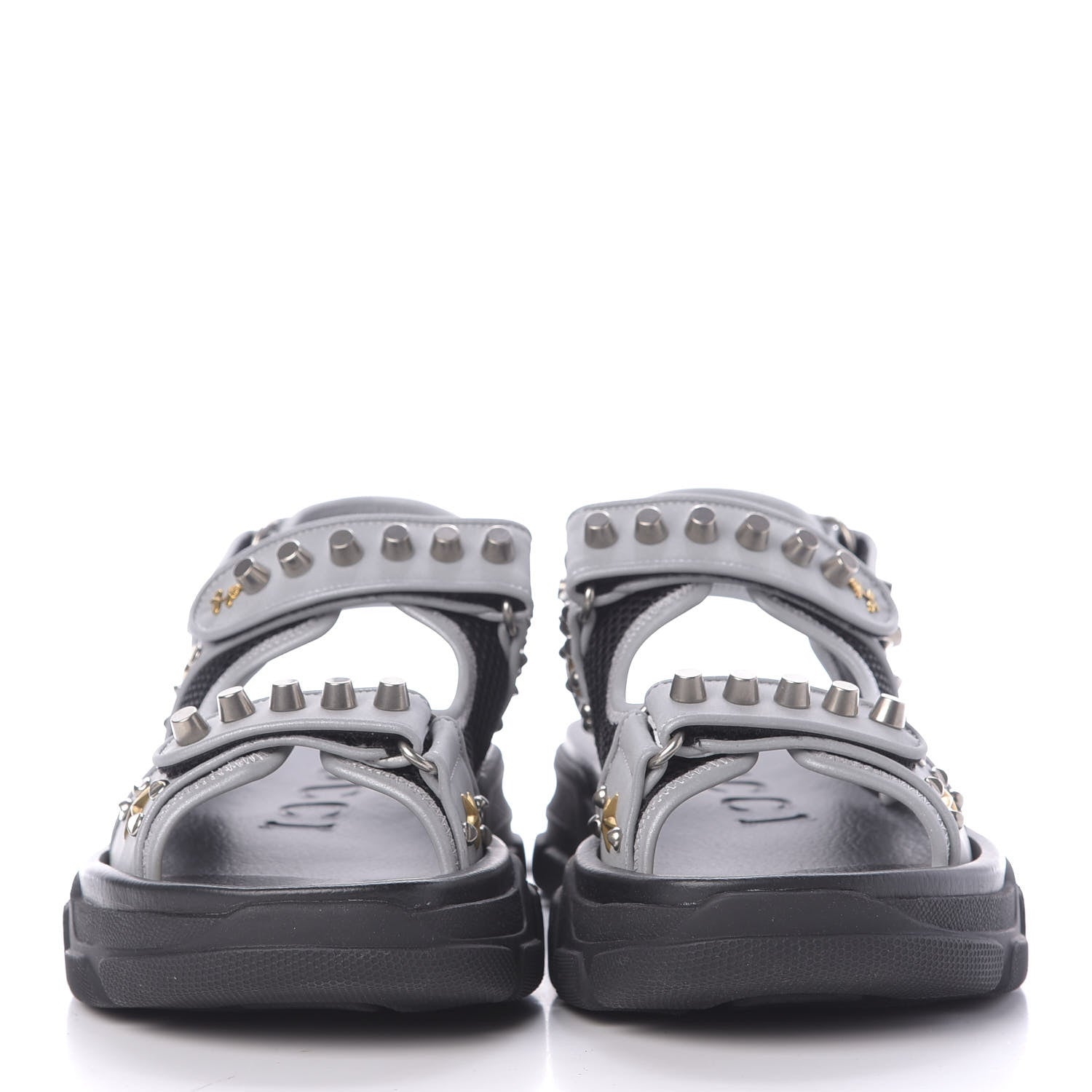 Gucci Technical Canvas Calfskin Reflective Studded Mens Aguru Sandals 8 Silver Black 2 of 10