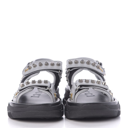 Gucci Technical Canvas Calfskin Reflective Studded Mens Aguru Sandals 8 Silver Black 2 of 10