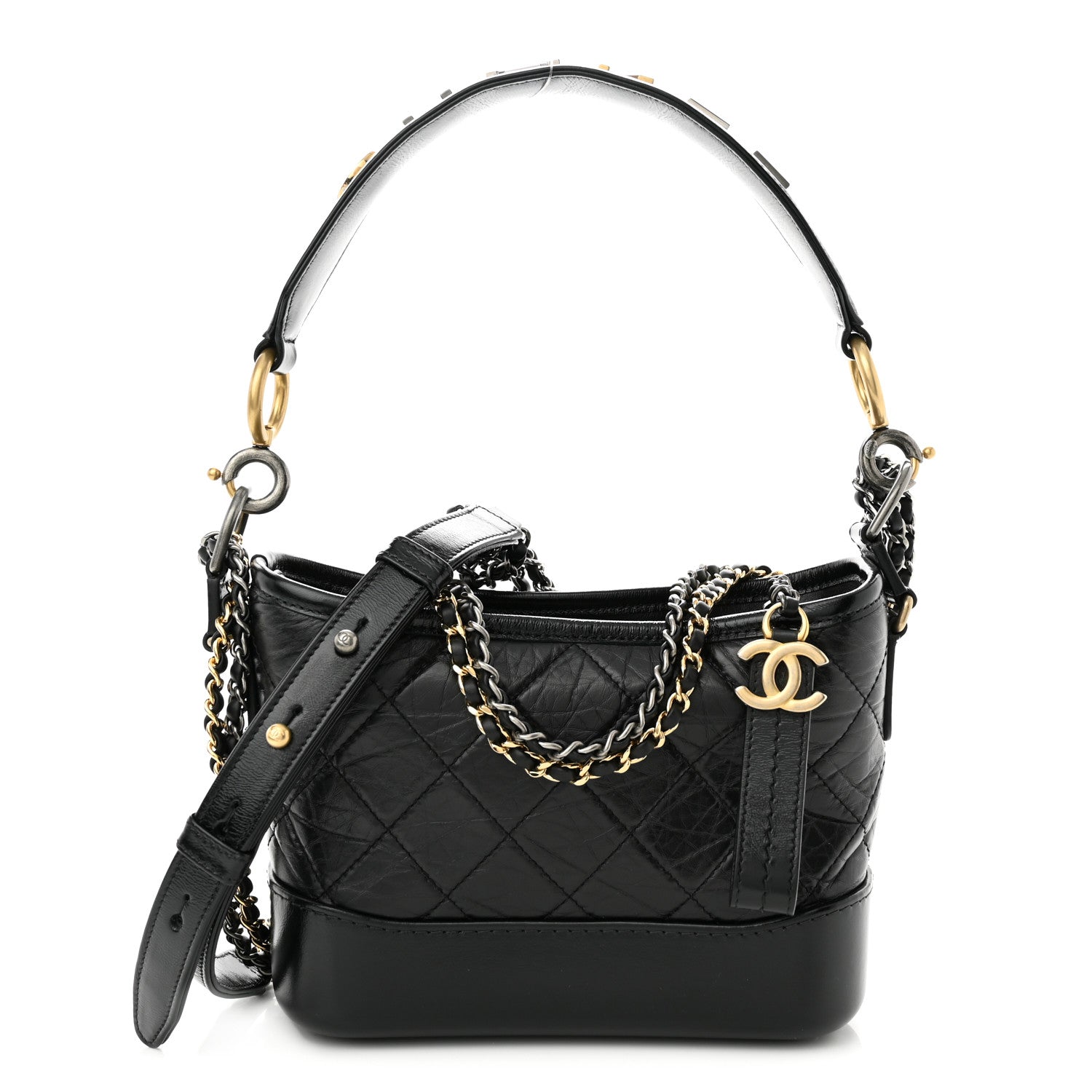 Chanel Aged Calfskin Quilted Small Gabrielle Logo Hobo Black 1 of 10