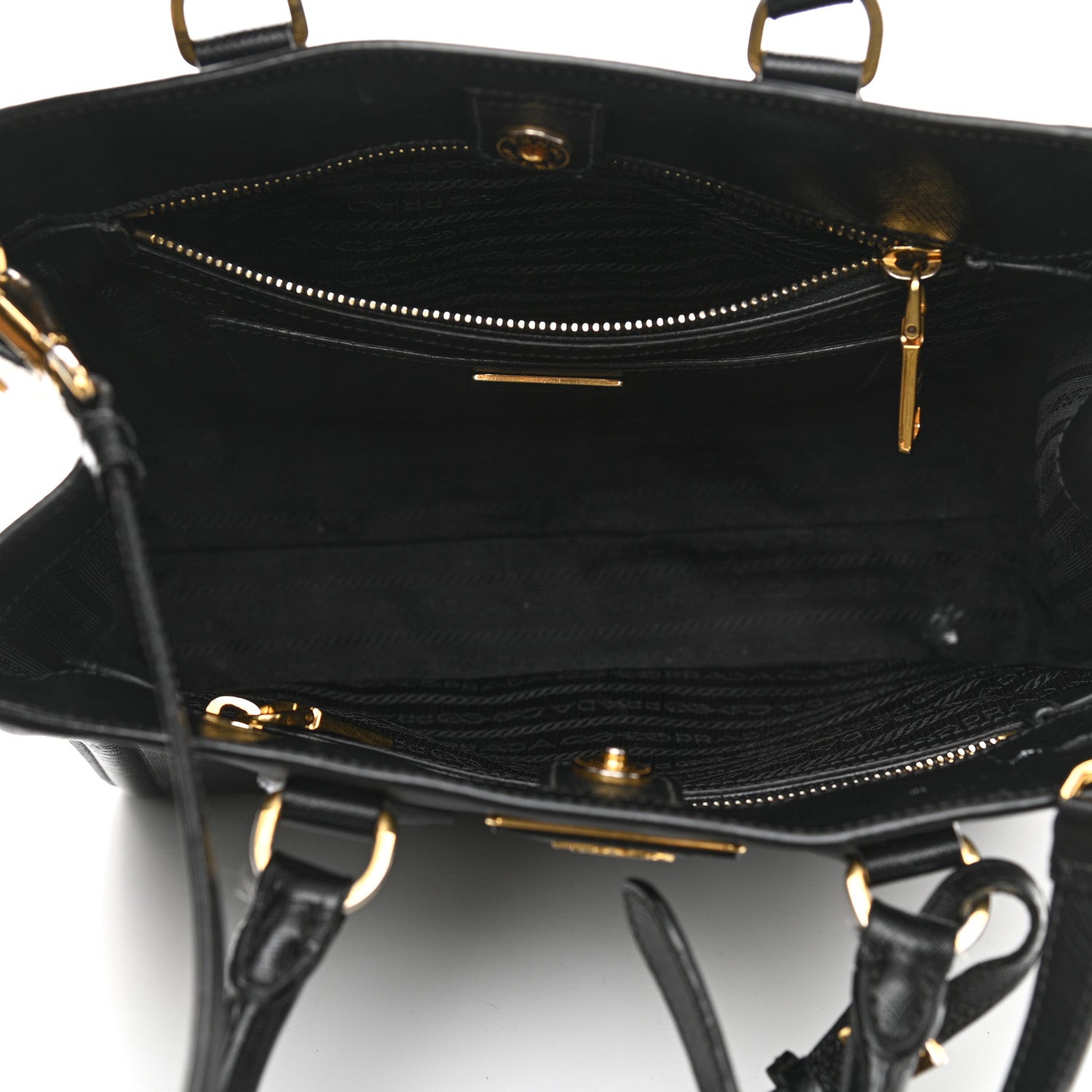 Prada Saffiano Small Galleria Double Zip Tote Black Talco 5 of 13