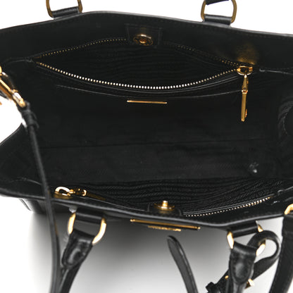 Prada Saffiano Small Galleria Double Zip Tote Black Talco 5 of 13