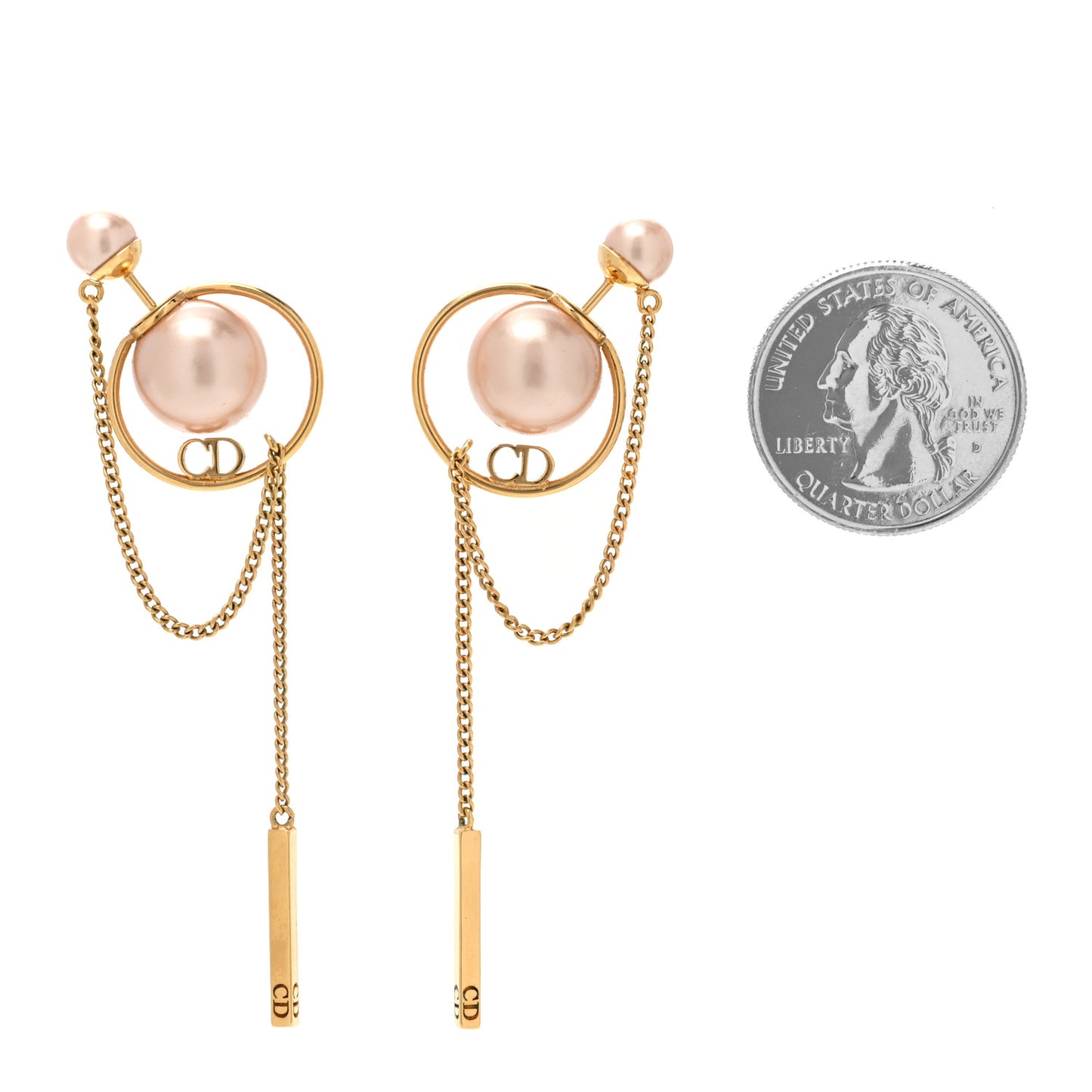 Pearl Tribales Dangle Chain Earrings Pink Gold