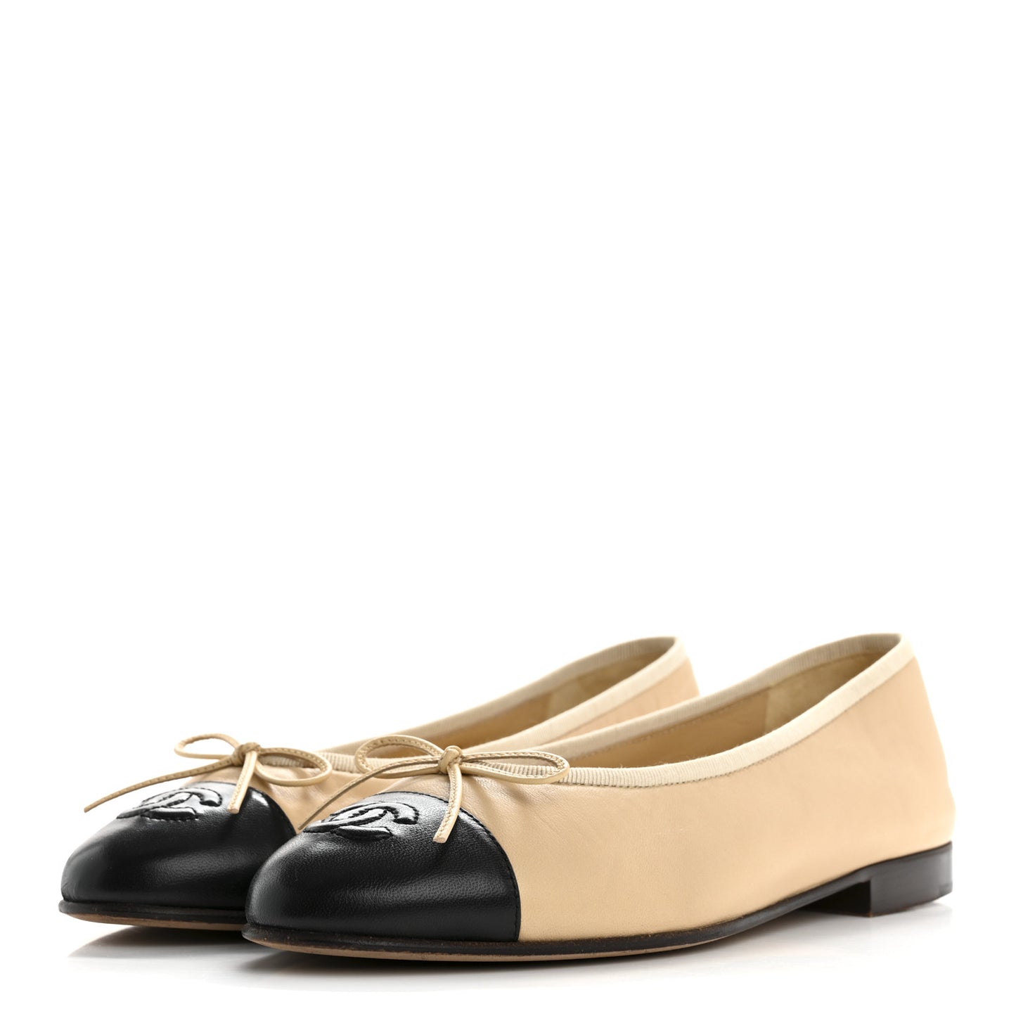 Lambskin Cap Toe CC Ballerina Flats 37 Beige Black