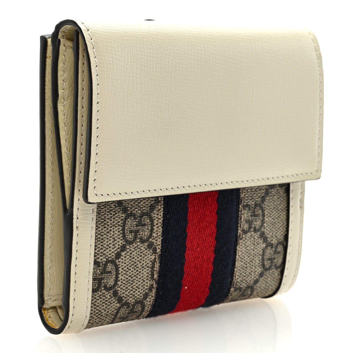 Gucci GG Supreme Monogram Textured Calfskin Web Jackie 1961 French Flap Wallet Beige Ebony Mystic White 3 of 6