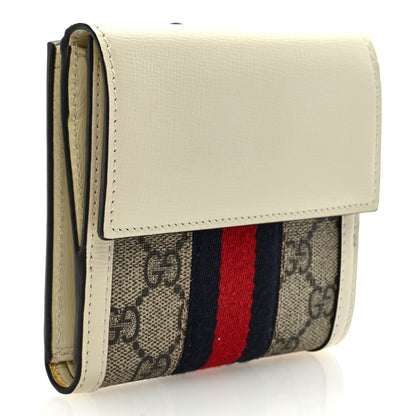 Gucci GG Supreme Monogram Textured Calfskin Web Jackie 1961 French Flap Wallet Beige Ebony Mystic White 3 of 6