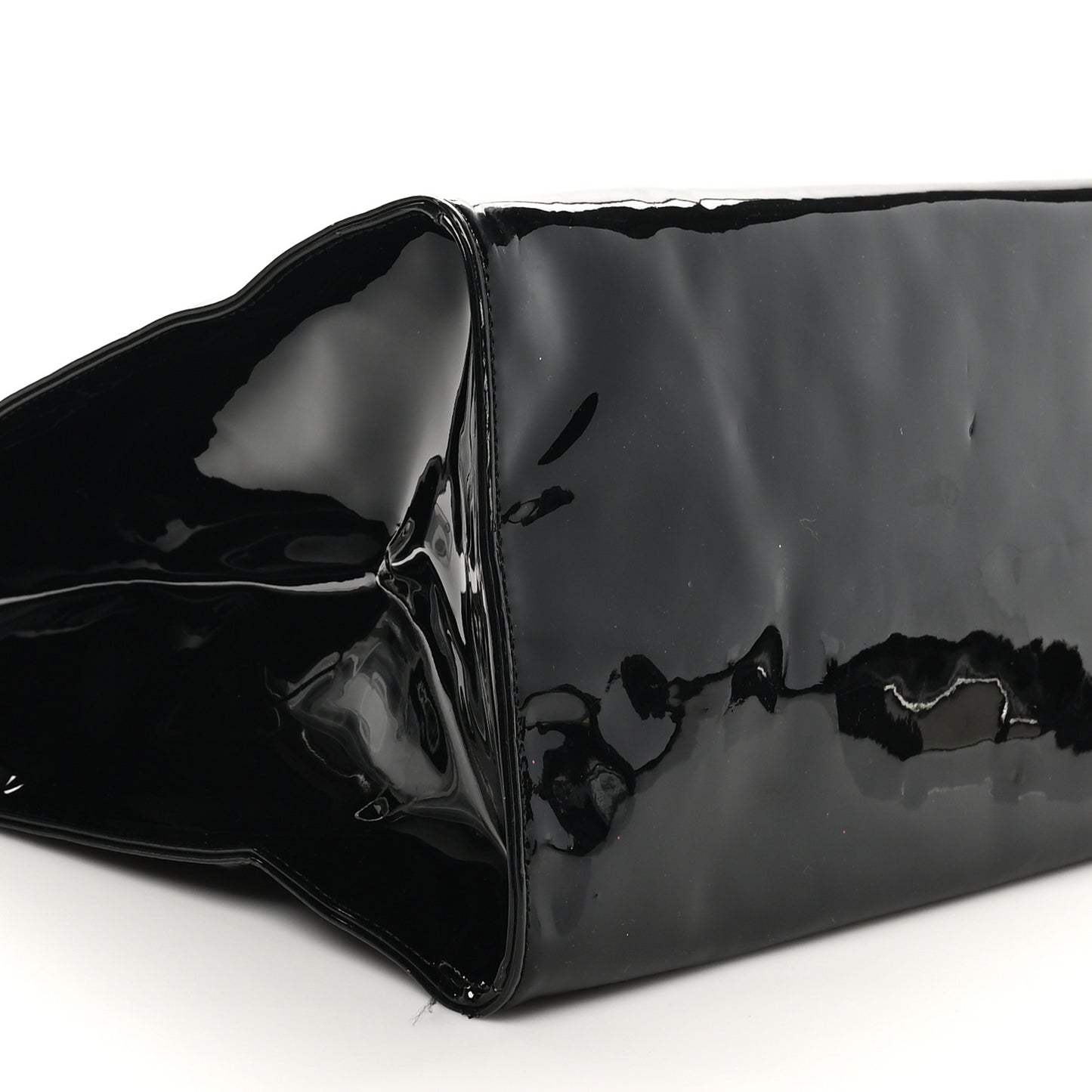 Patent Vegan Leather Large Shopping Bag Black