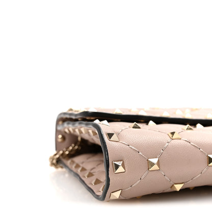 Valentino Garavani Lambskin Rockstud Spike Wallet on Chain Poudre 8 of 9