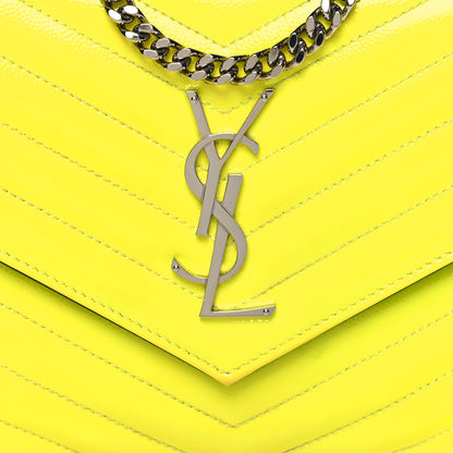 Saint Laurent Patent Grain De Poudre Matelasse Chevron Monogram Chain Wallet Neon Yellow 8 of 12
