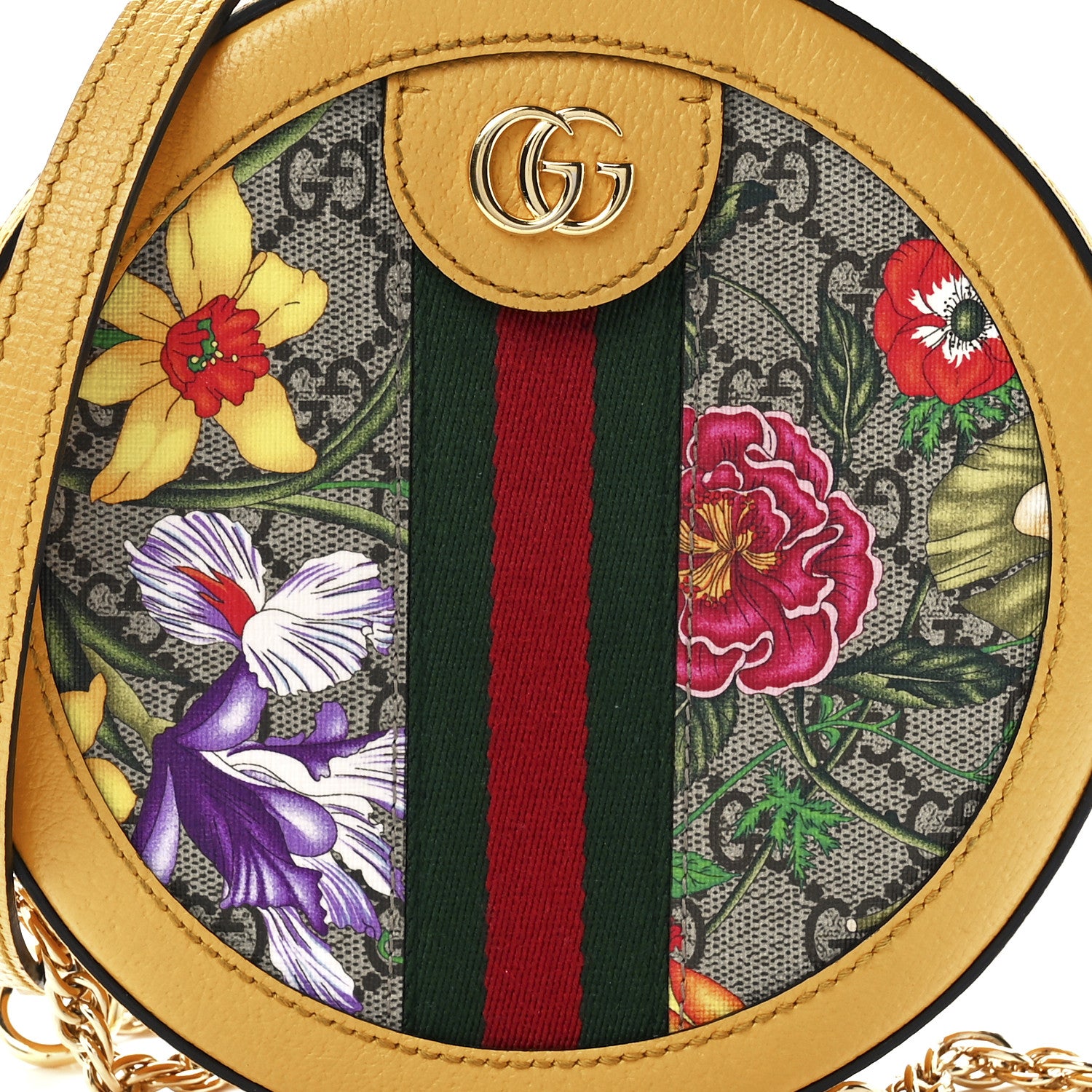 Gucci GG Supreme Monogram Flora Web Mini Ophidia Round Shoulder Bag Beige Multicolor Crop 9 of 12