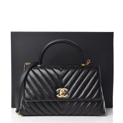 Chanel Calfskin Chevron Quilted Small Coco Handle Flap Black 11 of 11