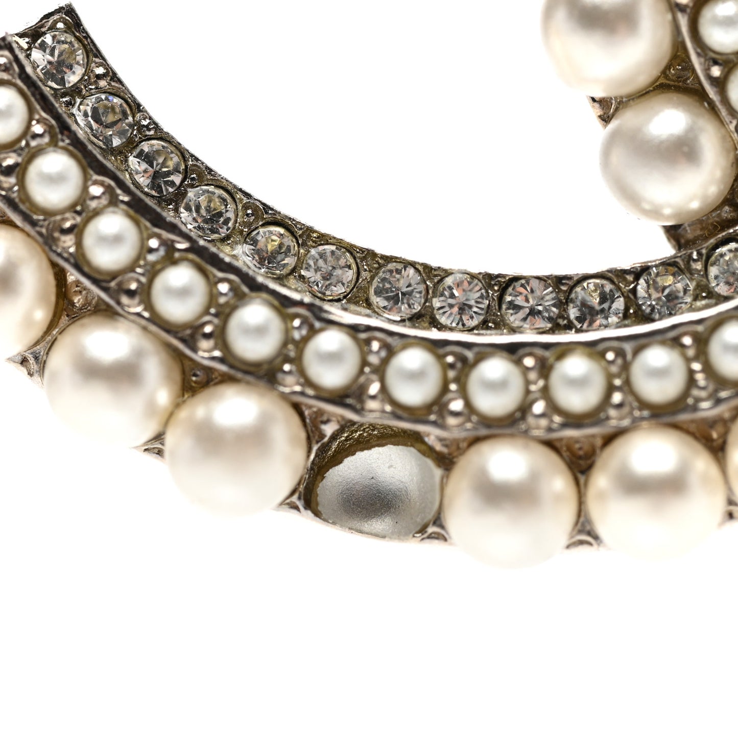 Pearl Crystal CC Brooch Silver