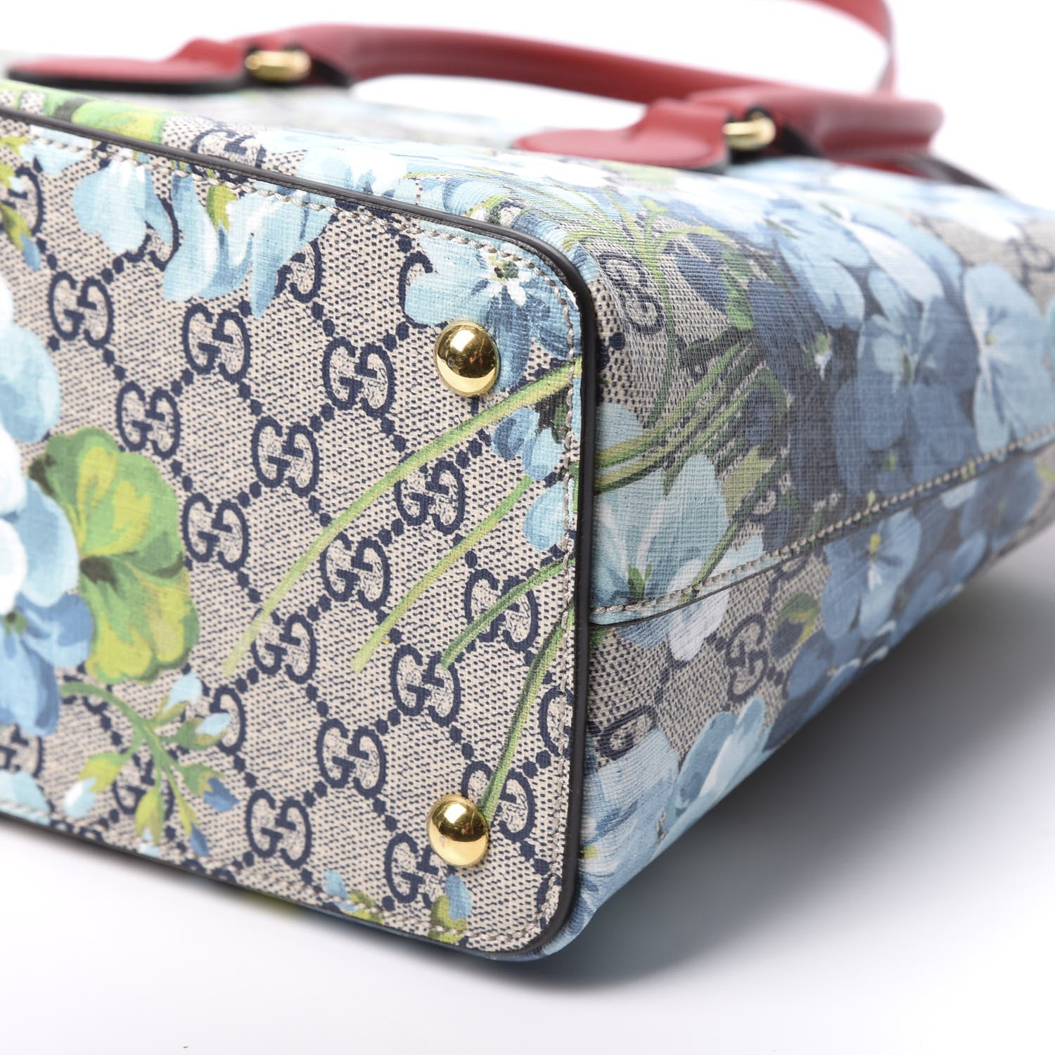 Gucci GG Supreme Monogram Blooms Medium Zip Top Tote Beige Blue Navy Hibiscus Red 6 of 9