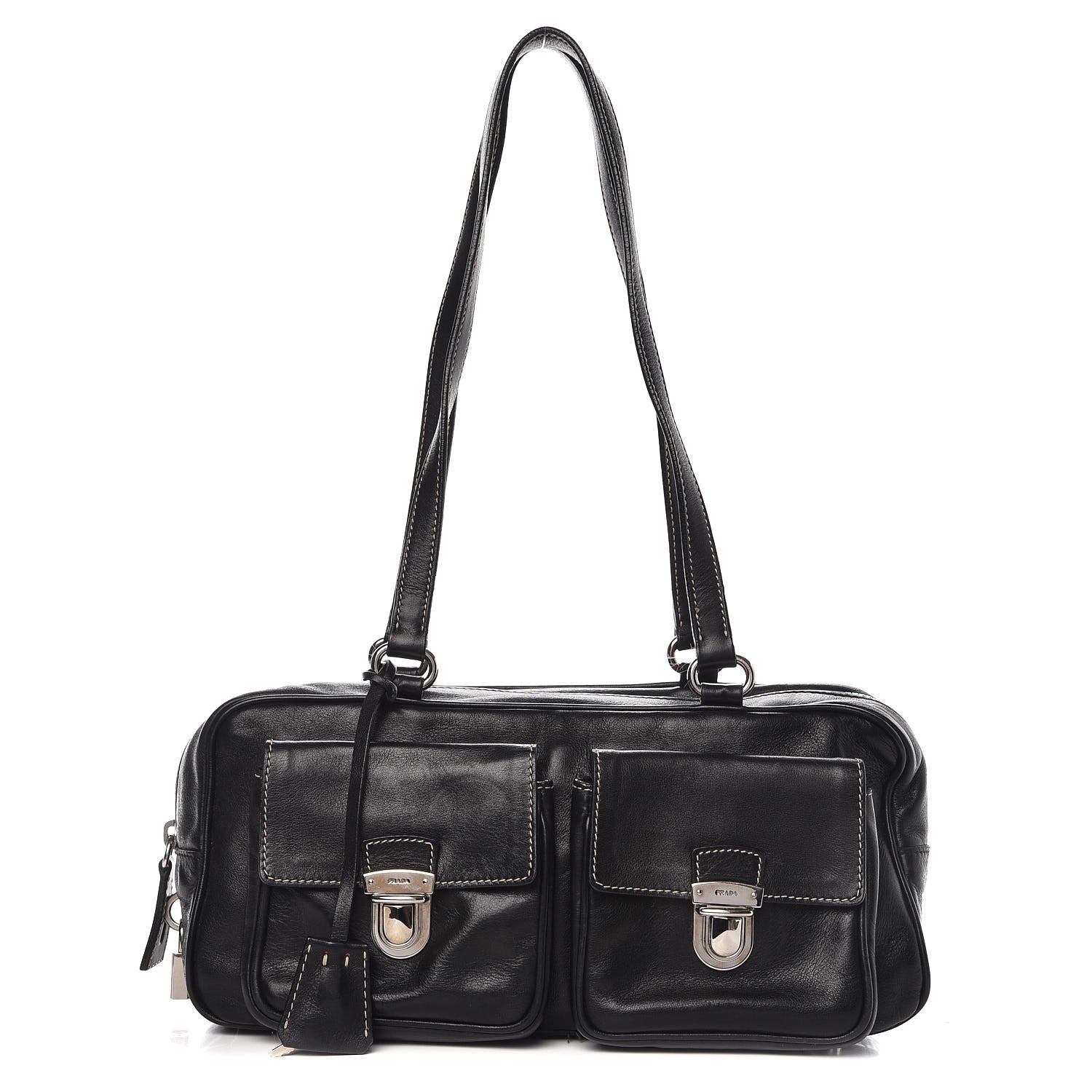 Prada Soft Calfskin Shoulder Bag Black 1 of 9