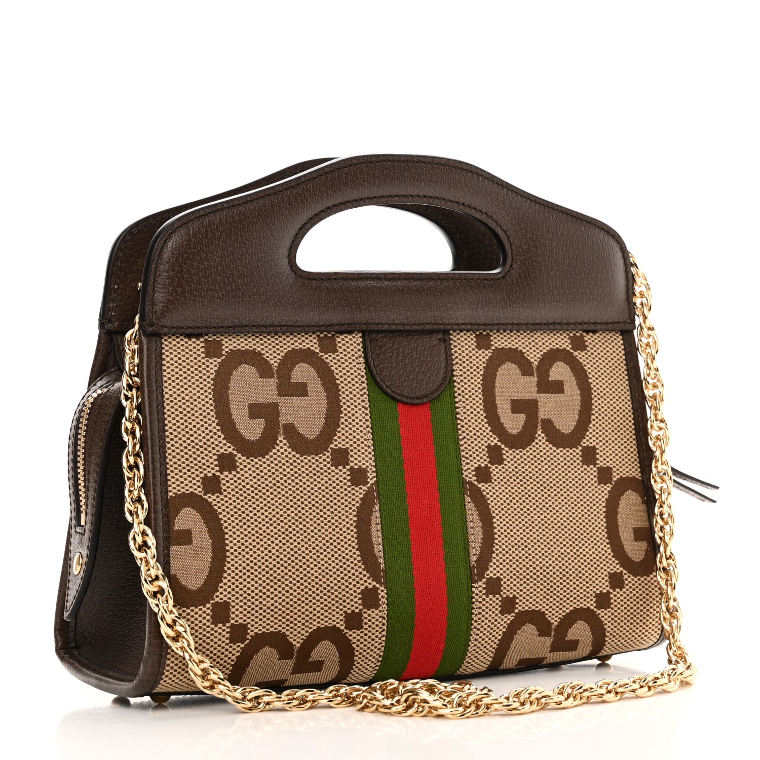 Gucci Monogram Jumbo GG Textured Dollar Calfskin Web Small Ophidia Slip Handle Tote Beige Ebony New Acero 3 of 9