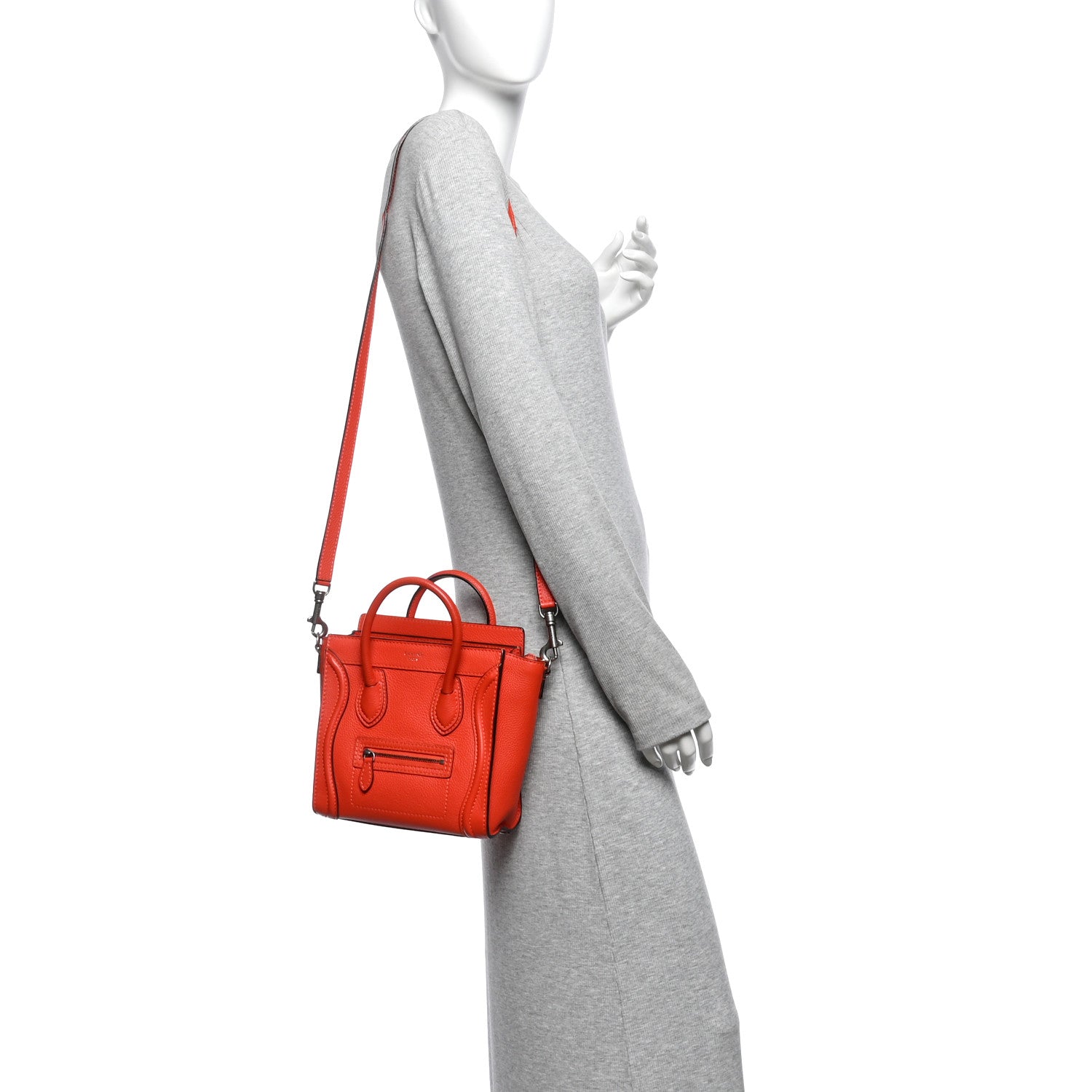 Celine Drummed Calfskin Nano Luggage Vermillion 2 of 11