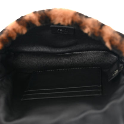 Fendi Shearling Vitello Dolce Macro FF 1974 Mini Baguette Tobacco Black 5 of 11