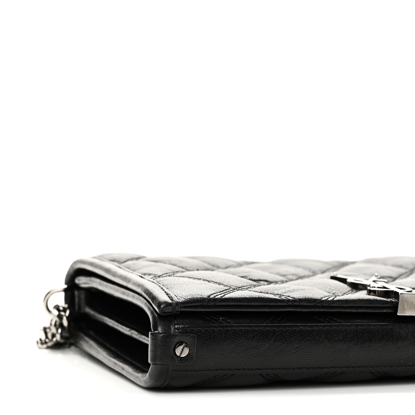 Lambskin Diamond Quilted Becky Chain Wallet Black