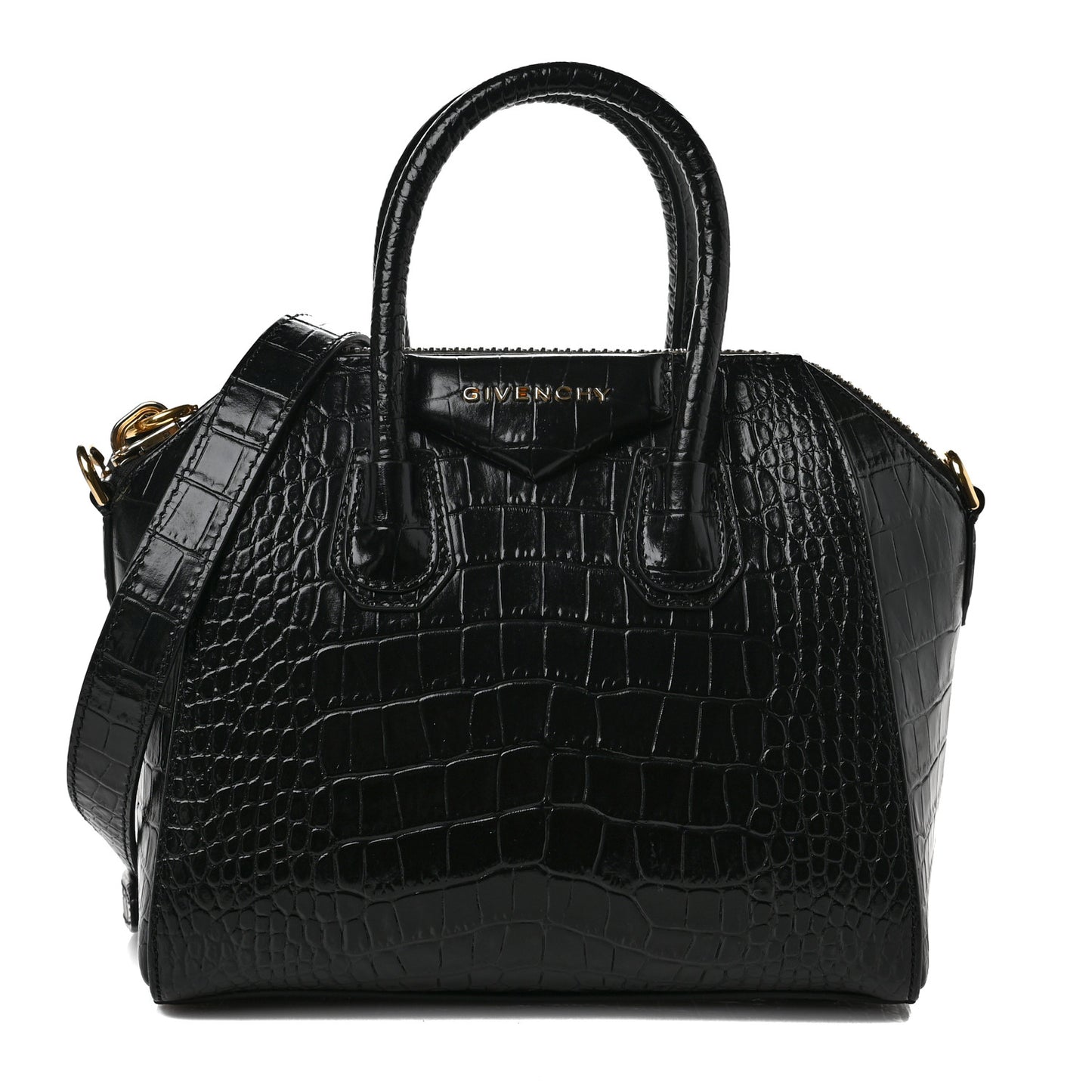 Calfskin Crocodile Embossed Mini Antigona Black